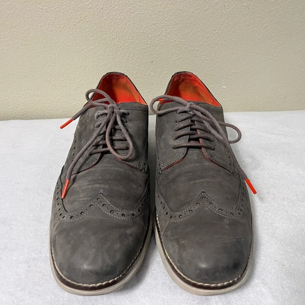 Cole Haan Warner LunarGrand Wingtip Oxford Shoes Grey Suede Leather Size 12